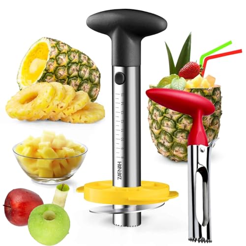 ZAFNAH Pineapple Corer and Slicer Tool, Pineapple Cutter and Corer, Stainless Steel Pineapple Peeler, Easy Pineapple core remover decorer, Eye Removal Tool, Pelador De Piña (Black with Measure marks) - Image 1