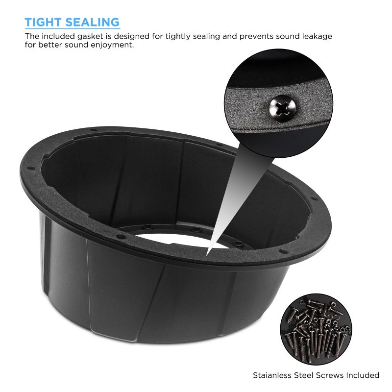 RECOIL USP65B Pairs of 6.5-Inch Speaker Pods, Universal 6.5â€ Angled Speaker Boxes, Surface Mount with Gaskets, Black Enclosures Compatible with Marine, UTVs, Boats, RVs, Cars - Image 4