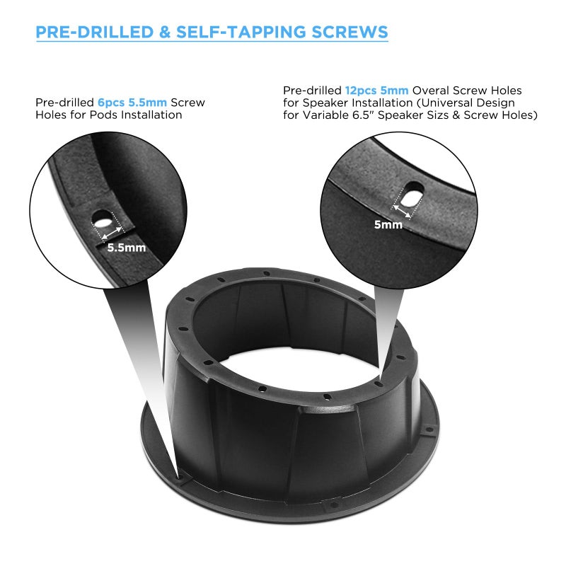 RECOIL USP65B Pairs of 6.5-Inch Speaker Pods, Universal 6.5â€ Angled Speaker Boxes, Surface Mount with Gaskets, Black Enclosures Compatible with Marine, UTVs, Boats, RVs, Cars - Image 2