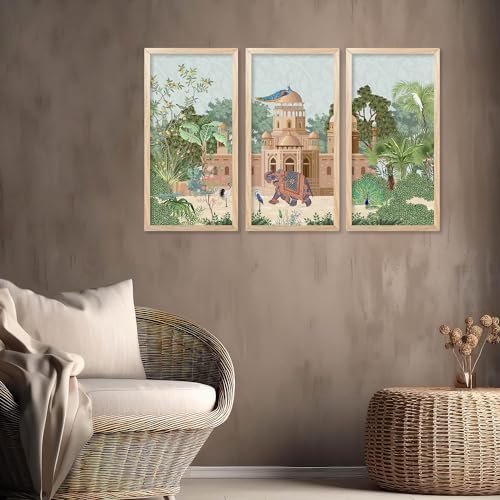 walllane Pichwai Painting for wall Decoration |Traditional Indian Art Wall Décor Paintings | Traditional Indian Art Pichwai Wall Décor Paintings set of 3 (10x19 inch, C) - Image 3