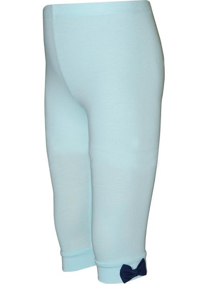 Lovetti Pale Turquoise Basic Girl Bow Knee Length Leggings Capri 