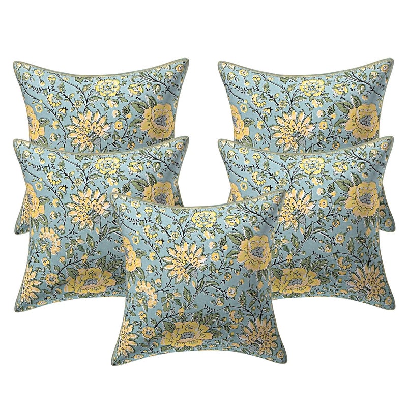 Texstylers Block Printed 12x12 Inch Jaipuri All Over Print Pure Cotton Canvas Cushion Cover