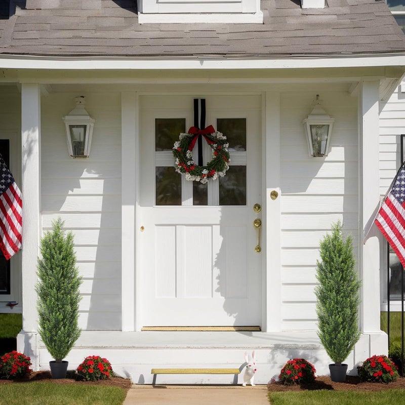 THE BLOOM TIMES Artificial Topiary Cedar Trees Outdoor 4FT Tall 2 Set, Realistic Faux Pine Cypress Shrubs Bushes, UV Resistant Large Fake Evergreen Plants for Front Porch Outside Planter Decor 4 Foot - Image 5