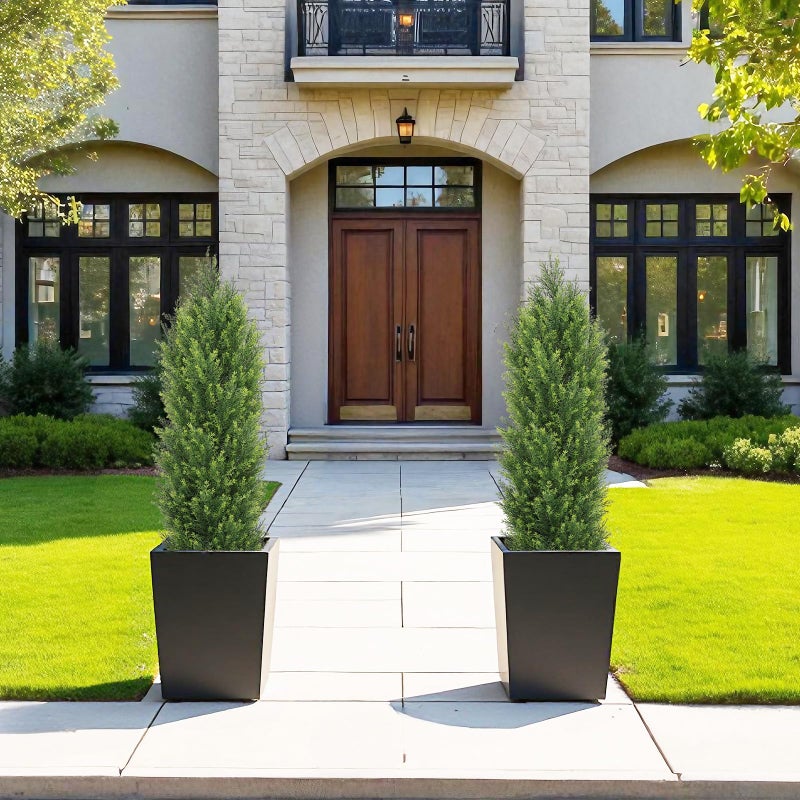 THE BLOOM TIMES Artificial Topiary Cedar Trees Outdoor 4FT Tall 2 Set, Realistic Faux Pine Cypress Shrubs Bushes, UV Resistant Large Fake Evergreen Plants for Front Porch Outside Planter Decor 4 Foot - Image 4