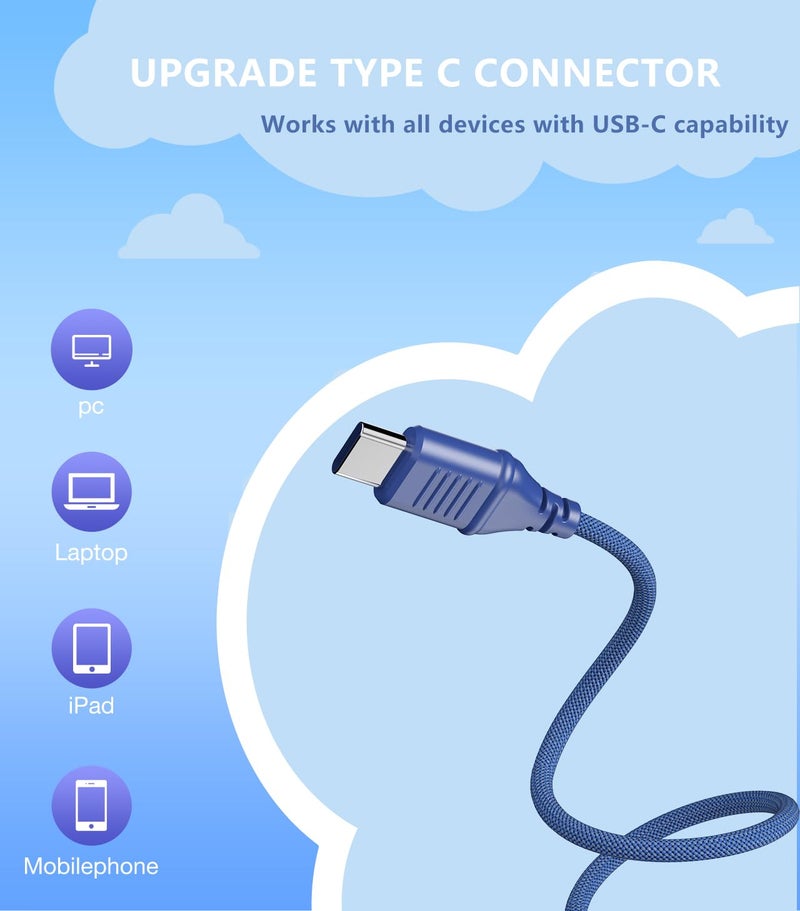 Bywulanda Upgrade USB Type C Kids Headphone for School, 94dB Safe Volume Limited, HD Stereo Sound, Foldable Lightweight On-Ear Headphones for Boys/Girls/Students/Tablet/Travel (Dark Blue) - Image 2