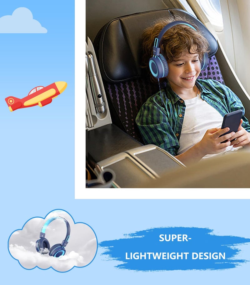 Bywulanda Upgrade USB Type C Kids Headphone for School, 94dB Safe Volume Limited, HD Stereo Sound, Foldable Lightweight On-Ear Headphones for Boys/Girls/Students/Tablet/Travel (Dark Blue) - Image 5