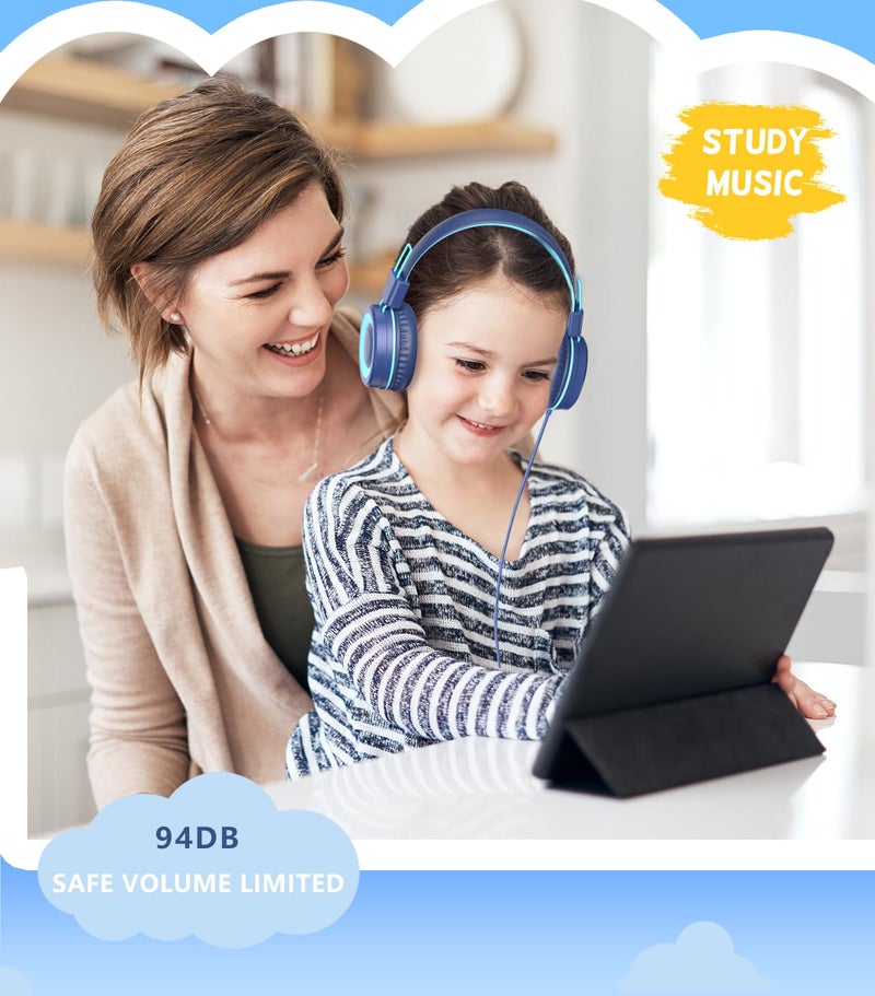 Bywulanda Upgrade USB Type C Kids Headphone for School, 94dB Safe Volume Limited, HD Stereo Sound, Foldable Lightweight On-Ear Headphones for Boys/Girls/Students/Tablet/Travel (Dark Blue) - Image 4