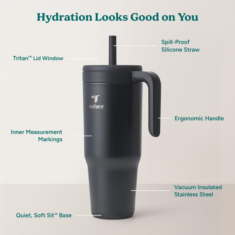 REDUCE Chiller Vacuum Insulated 40 oz Tumbler with Spill-Proof Silicone Straw - Sustainable Tritan Lid with Water Intake Markers - Soft Sit Base Travel Mug - Dishwasher Safe - Phantom - Image 3