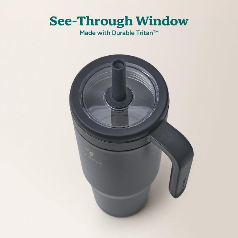 REDUCE Chiller Vacuum Insulated 40 oz Tumbler with Spill-Proof Silicone Straw - Sustainable Tritan Lid with Water Intake Markers - Soft Sit Base Travel Mug - Dishwasher Safe - Phantom - Image 4