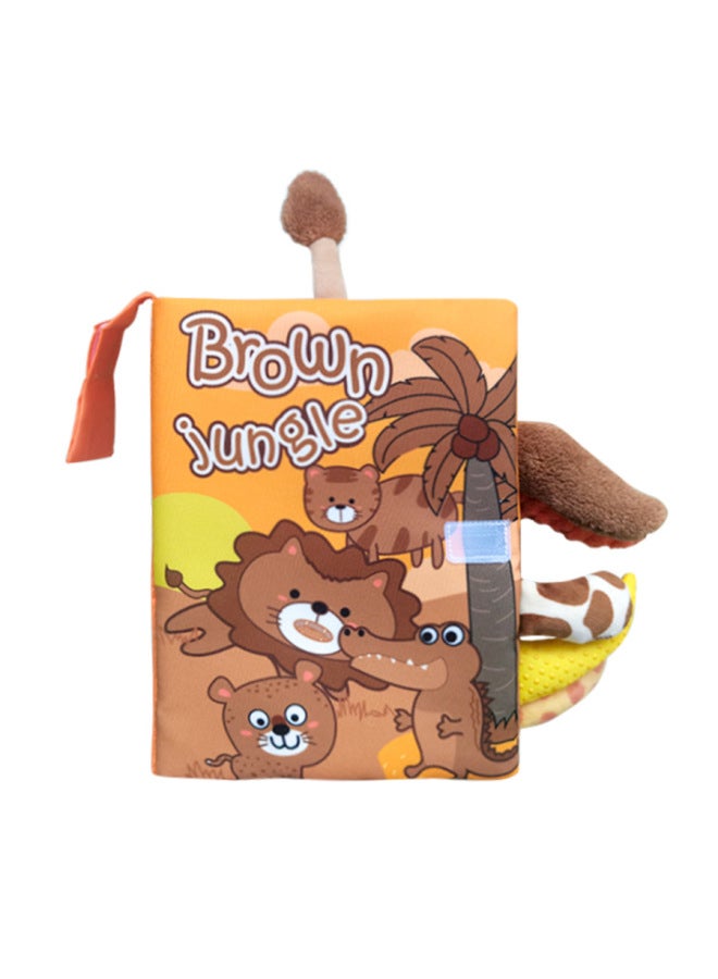 Tearable Fabric Book Baby Toy Book Sound Paper Enlightenment Book For Infants And Toddlers Interactive Sensory Development-Color:UAIBABI Brown Jungle Solid Tail Cloth Book  - Image 1