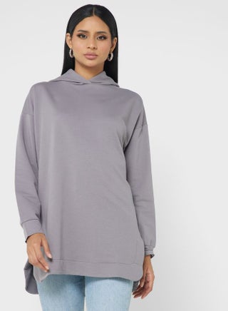 Side Slit Hooded Sweatshirt