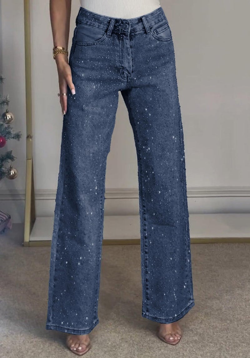 Unybwonn Women's Straight Leg High Waist Baggy Denim Jeans Loose Boyfriend Casual Stretchy Jeans Dark Blue - Image 3