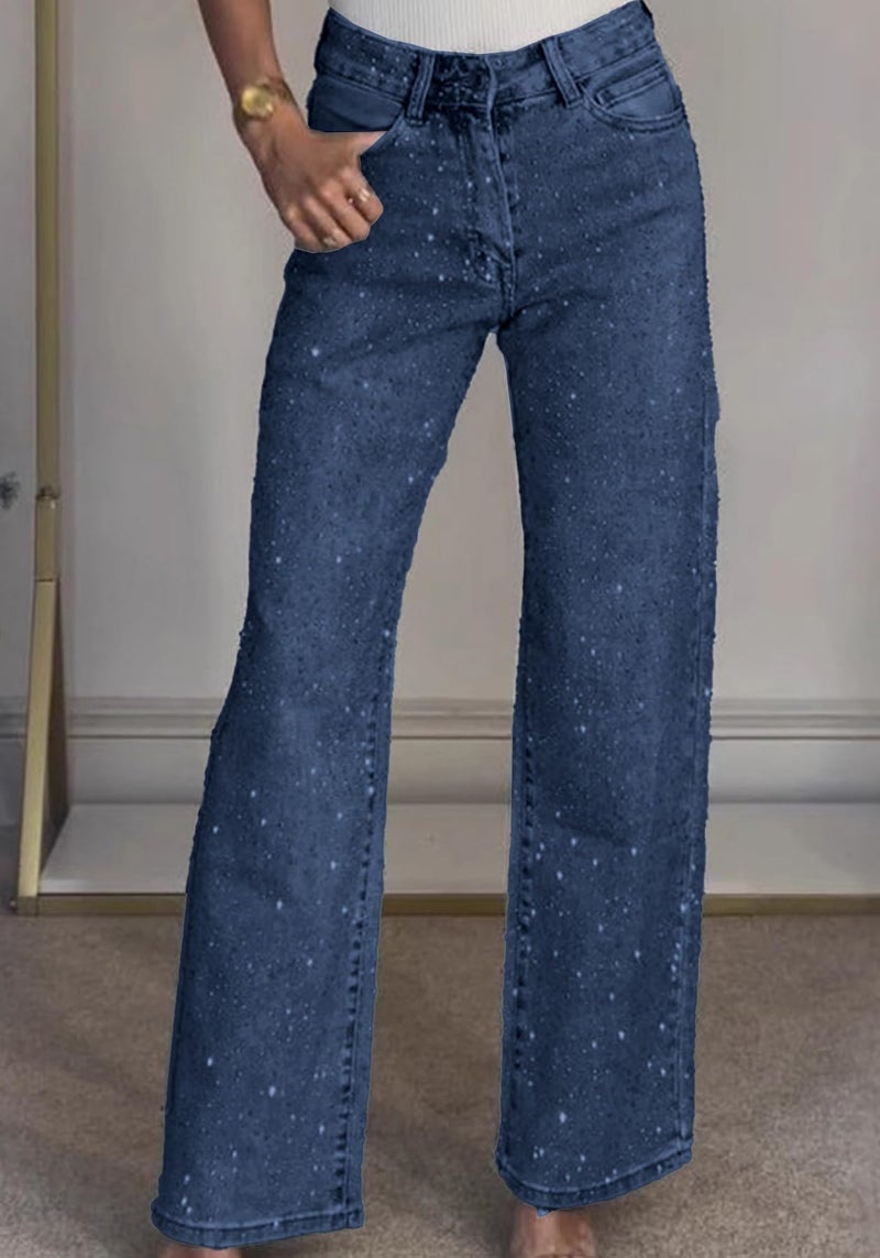 Unybwonn Women's Straight Leg High Waist Baggy Denim Jeans Loose Boyfriend Casual Stretchy Jeans Dark Blue - Image 2