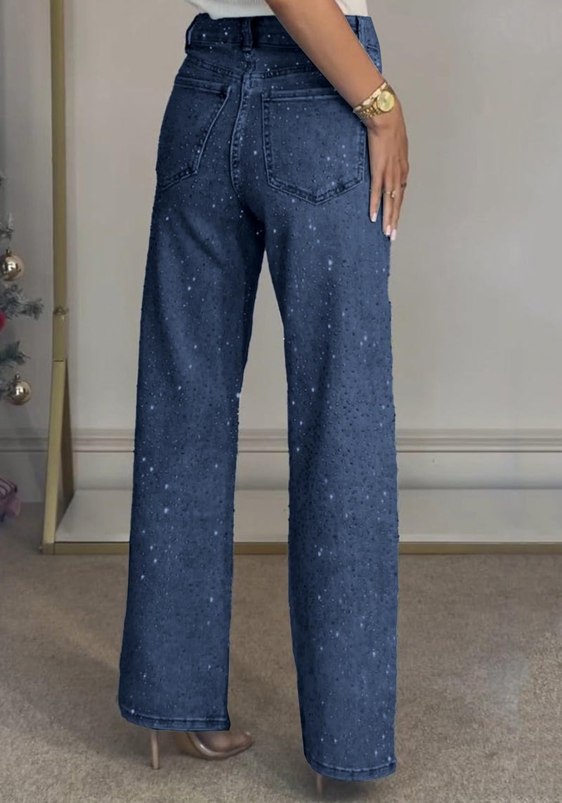 Unybwonn Women's Straight Leg High Waist Baggy Denim Jeans Loose Boyfriend Casual Stretchy Jeans Dark Blue - Image 4