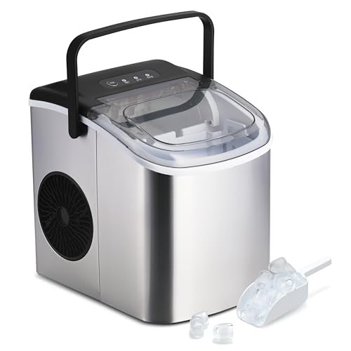 HealSmart Ice Maker for Countertop, 9 Ice Cubes Ready in 6 Mins, 26lbs Ice/24Hrs, with Self-Cleaning Feature, Ice Spoon and Basket, for Home, Kitchen, Camping, Party, Silver - Image 1