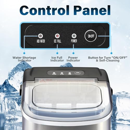 HealSmart Ice Maker for Countertop, 9 Ice Cubes Ready in 6 Mins, 26lbs Ice/24Hrs, with Self-Cleaning Feature, Ice Spoon and Basket, for Home, Kitchen, Camping, Party, Silver - Image 4