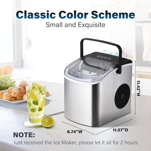 HealSmart Ice Maker for Countertop, 9 Ice Cubes Ready in 6 Mins, 26lbs Ice/24Hrs, with Self-Cleaning Feature, Ice Spoon and Basket, for Home, Kitchen, Camping, Party, Silver - Image 3
