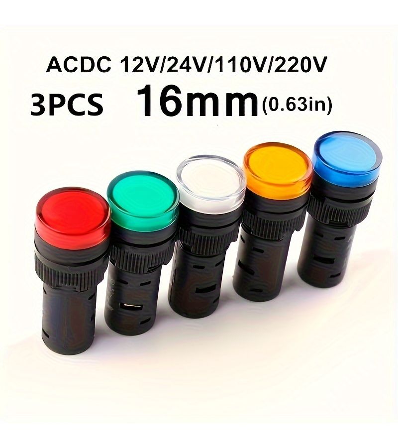 AD16 16C Panel Mount Signal Power LED Light Indicator White ACDC 12V 3Pcs - Image 1