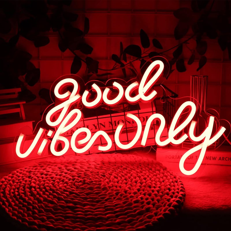 JFLLamp Good Vibes Only Neon Signs for Wall Decor Neon Lights Led Signs Suitable for Living Room Beer Bar Game Hotel Birthday Party Restaurant Christmas Unique Gift for Lover 165 10 InchRed