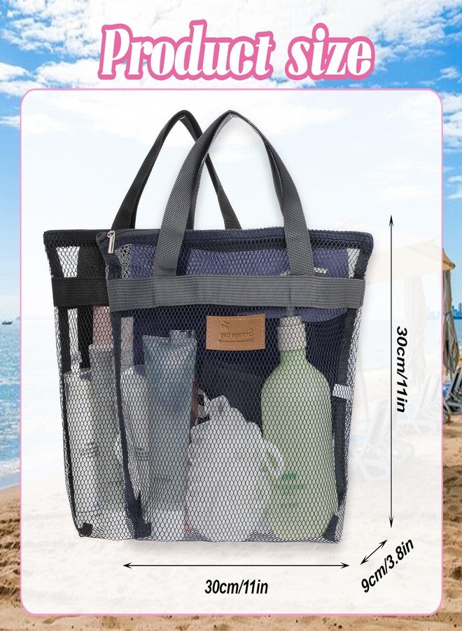 guduling 2 Pcs Shower Bag for Gym, Shower Caddy for Camping,12 x 12In Quick Dry Portable Mesh Shower Bag with Zipper Gym, Swimming, Camping, College Dorms, Beach(Black, Navy blue) - Image 3