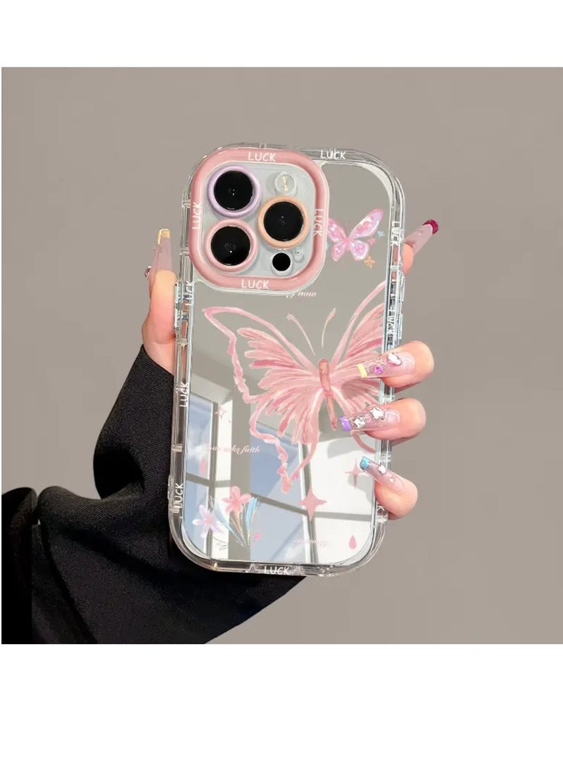 NIBEMINENT Cute Butterfly Protective TPU Case Cover For iPhone 16 Pro Max, Pierced Butterfly With Chain