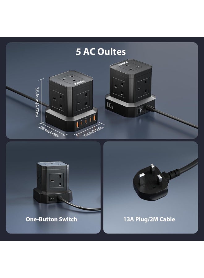 TOPREK 100W PD3.0 Fast Charge Extension Lead with Usb Slots, Simultaneous Fast-charging of 10 devices, Usb Extension Cable Multi Plug Extension Socket - Image 2