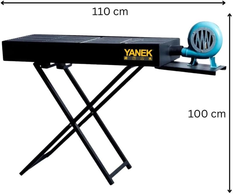 YANEK Portable Barbecue Grill with Blower Fan - Large Foldable X-Shaped Stand, Premium Quality Steel Charcoal BBQ Grill for Outdoor Cooking, Camping, Tailgating & Backyard Parties 110 cm (Black) - Image 4