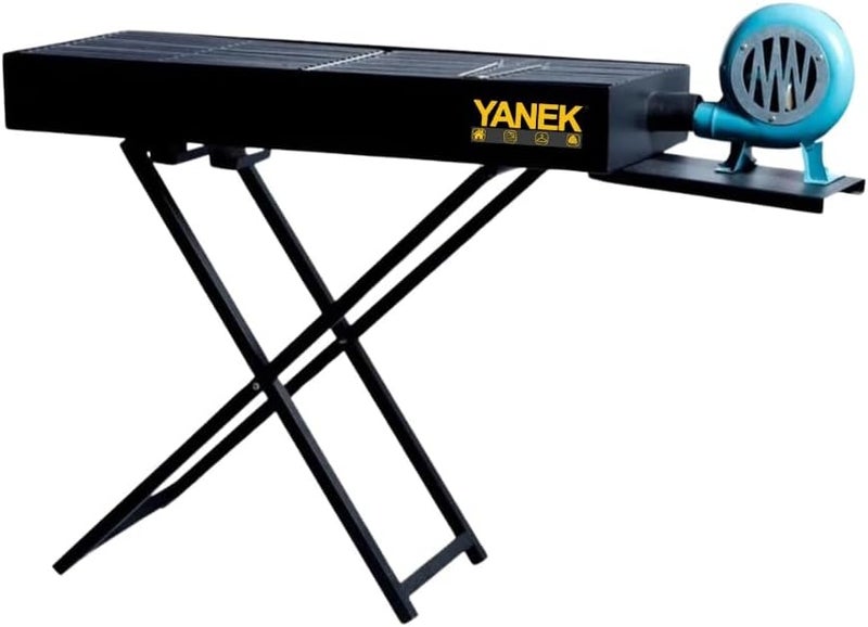 YANEK Portable Barbecue Grill with Blower Fan - Large Foldable X-Shaped Stand, Premium Quality Steel Charcoal BBQ Grill for Outdoor Cooking, Camping, Tailgating & Backyard Parties 110 cm (Black) - Image 1