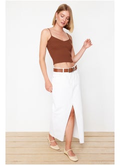 trendyol Brown Crop Basic Knitwear Blouse TWOSS24BZ00147  - Image 2