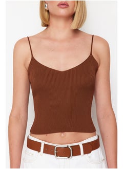 trendyol Brown Crop Basic Knitwear Blouse TWOSS24BZ00147  - Image 4