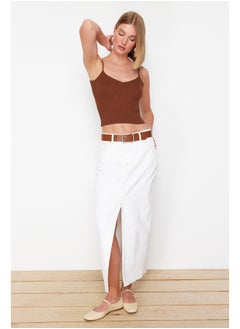 trendyol Brown Crop Basic Knitwear Blouse TWOSS24BZ00147  - Image 1