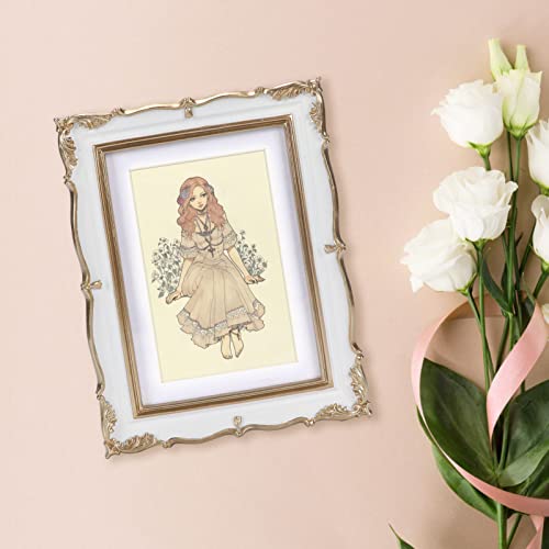 PHAREGE Vintage Picture Frame 5x7 White Gold, 5 by 7 Ornate Decorative Antique Frame with Mat for 4x6 Photo, Fancy Matted Frame for Desktop or Wall, Horizontal or Vertical - Image 4