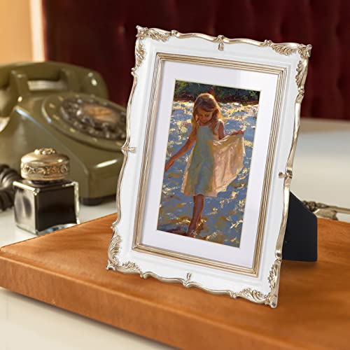 PHAREGE Vintage Picture Frame 5x7 White Gold, 5 by 7 Ornate Decorative Antique Frame with Mat for 4x6 Photo, Fancy Matted Frame for Desktop or Wall, Horizontal or Vertical - Image 5