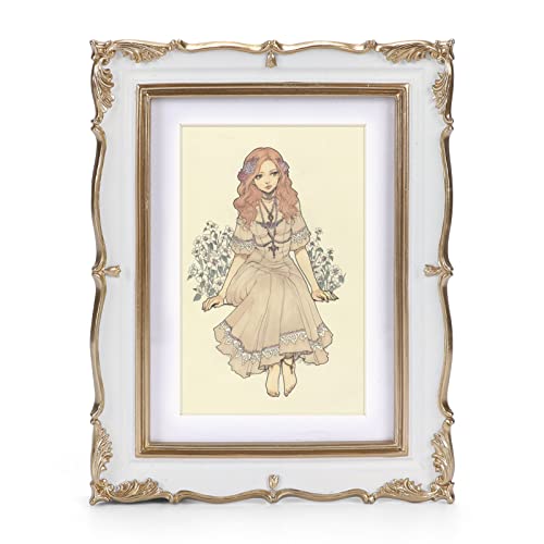 PHAREGE Vintage Picture Frame 5x7 White Gold, 5 by 7 Ornate Decorative Antique Frame with Mat for 4x6 Photo, Fancy Matted Frame for Desktop or Wall, Horizontal or Vertical - Image 1
