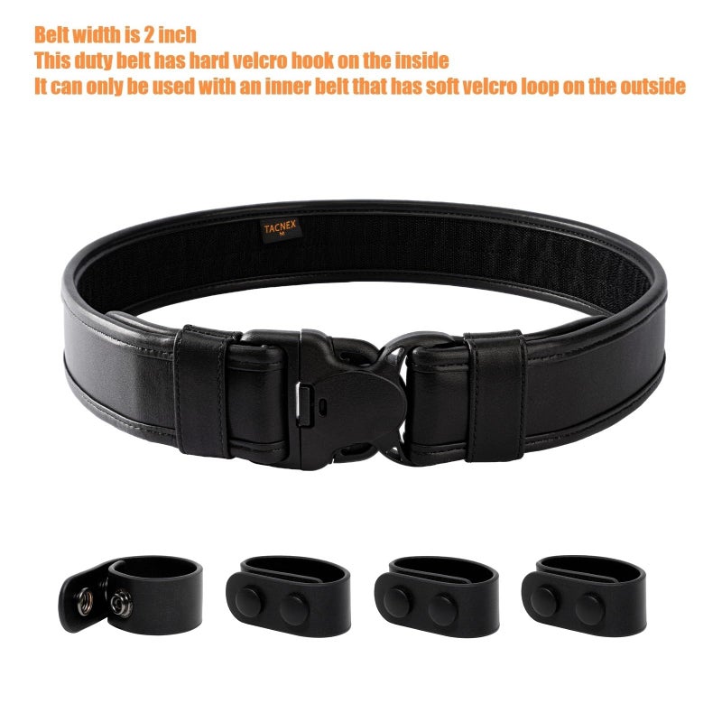 TACNEX Duty Belt w/Hook Lining Tri-Release Buckle 4 Keepers 2" Police Law Enforcement Security Outer Belt Plain Black L - Image 2