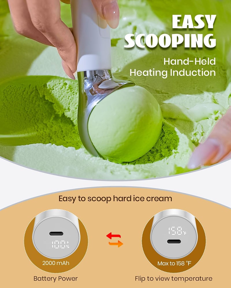 Eujocyee Heated Ice Cream Scoop, Electric heated ice cream scoop that heats up to 158°F for hard ice cream, Easy to use with LED display, IP67 Waterproof Ice Cream Scoop,Easy to clean - Image 2