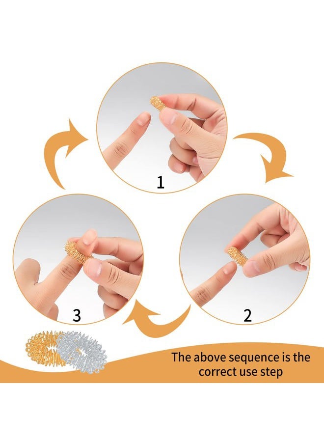 HexinYigjly 14 Pcs Spiky Sensory Finger Rings(10 x Acupressure Massage Rings, 4 x Bracelets Massagers), Spiky Finger Acupressure Sensory Rings for Teens, Adults, Stress Reducer Relief Massager, Gold Silver - Image 4