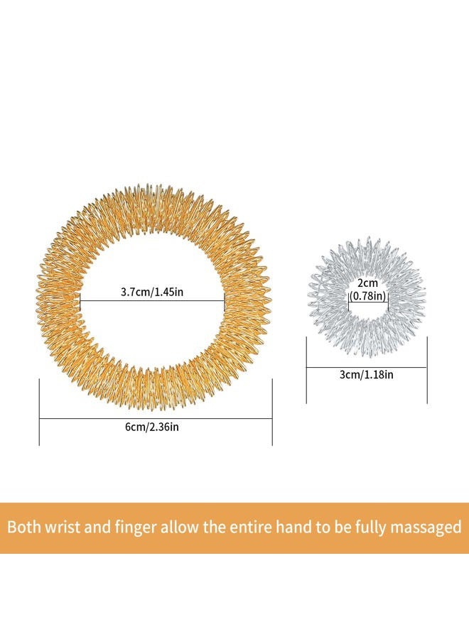 HexinYigjly 14 Pcs Spiky Sensory Finger Rings(10 x Acupressure Massage Rings, 4 x Bracelets Massagers), Spiky Finger Acupressure Sensory Rings for Teens, Adults, Stress Reducer Relief Massager, Gold Silver - Image 2