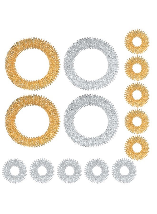 HexinYigjly 14 Pcs Spiky Sensory Finger Rings(10 x Acupressure Massage Rings, 4 x Bracelets Massagers), Spiky Finger Acupressure Sensory Rings for Teens, Adults, Stress Reducer Relief Massager, Gold Silver - Image 1