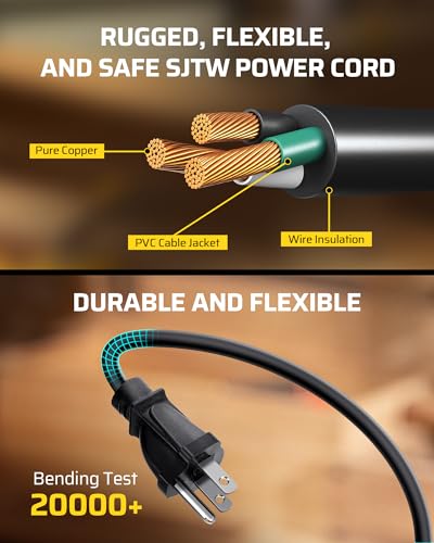 DEWENWILS Cord Reel with 4 Power Outlets, 2-USB Ports(3.4A Fast Charge), 25FT Retractable Extension Cord Reel, Heavy Duty SJTW 16/3 Cable, 13A Circuit Breaker, Hand Wind, UL Listed - Image 4