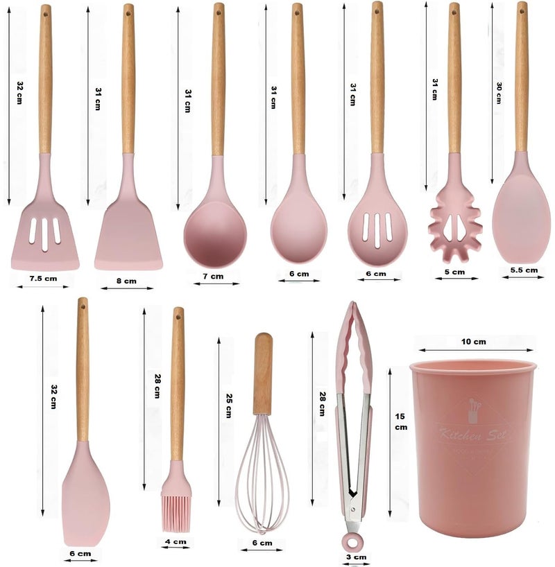 JUGTE Silicone Spatula for Kitchen | Non-Stick | Cooking Spatulas with Wooden Handle | Turner Serving Cooking Spoon | Combs for Omlet Egg Dosa chapati Sambar (Pink) - Image 2
