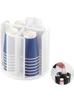 X spring And Lid Organizer 360° Rotatable Coffee Cup Dispenser With 4 Compartments Detachable Coffee Cup Holder For Countertop Breakroom Coffee Station Bar Kitchen Cabinet (White)  - Image 1