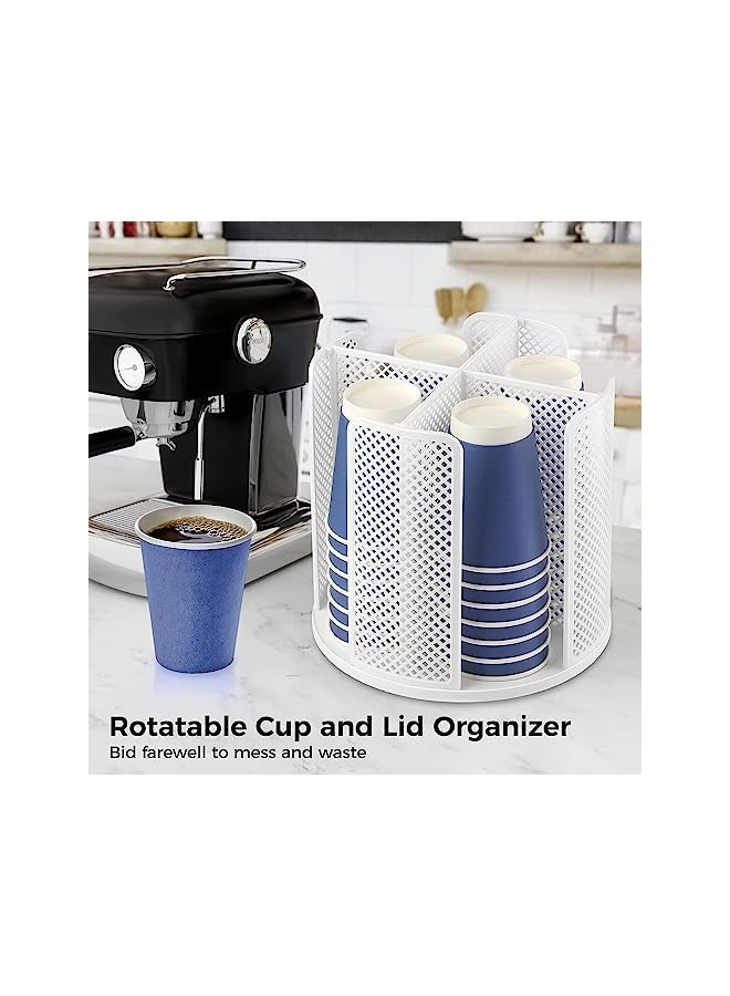 X spring منظم الأغطية القابل للدوران 360° لحامل أكواب القهوة مع 4 أقسام قابل للفصل لمحطة القهوة في المطبخ أو المكتب (أبيض) - Image 4