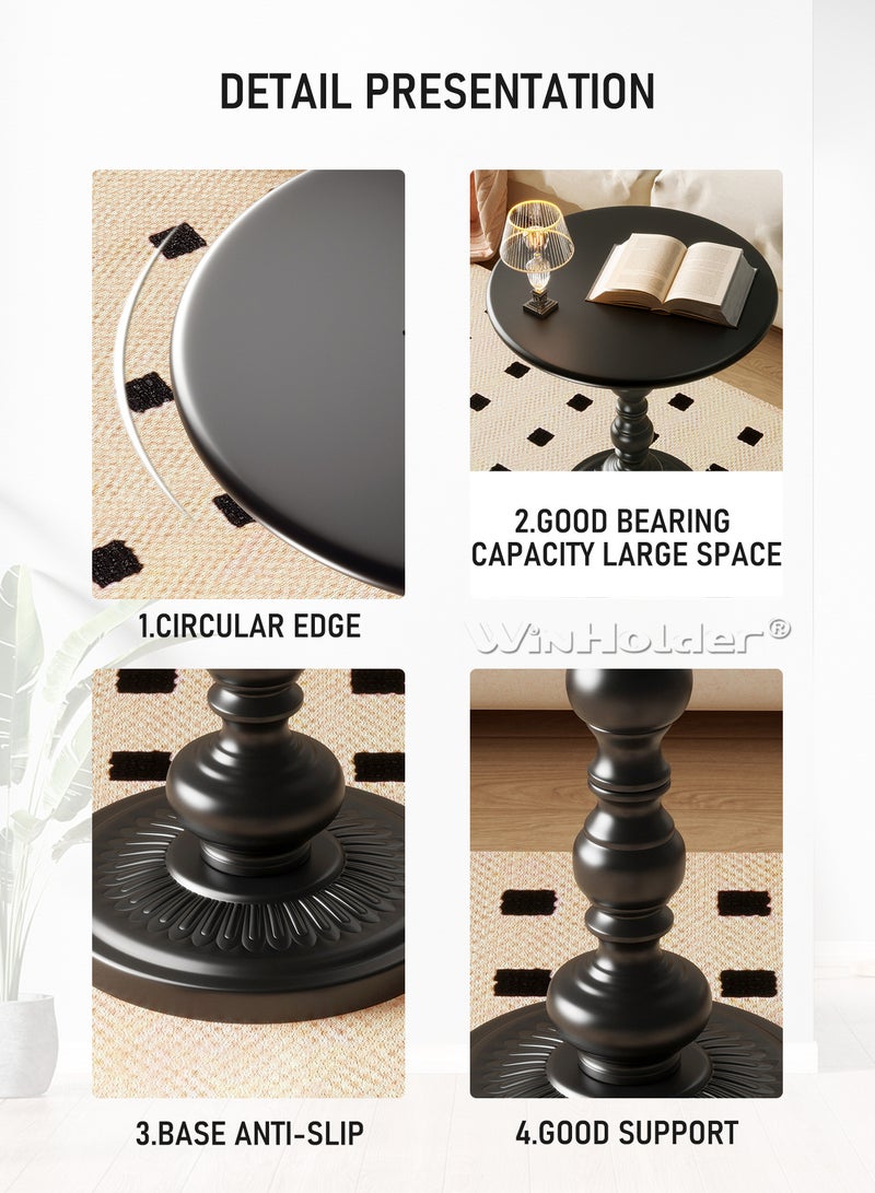 وين هولدر طاولة قهوة مستديرة، طاولة جانبية صغيرة لغرفة المعيشة، تصميم حديث وبسيط من الحديد المعدني، طاولة زاوية مقاومة للصدأ للاستخدام الداخلي والخارجي، أسود 40x40x52 - Image 4
