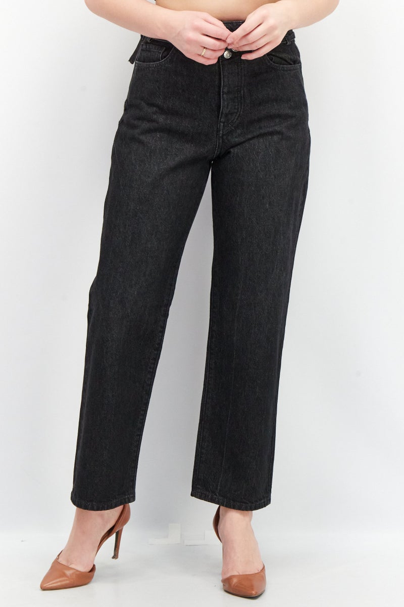 ESPRIT Women Dad Fit Washed Non-Stretchable Denim Jeans, Black - Image 1