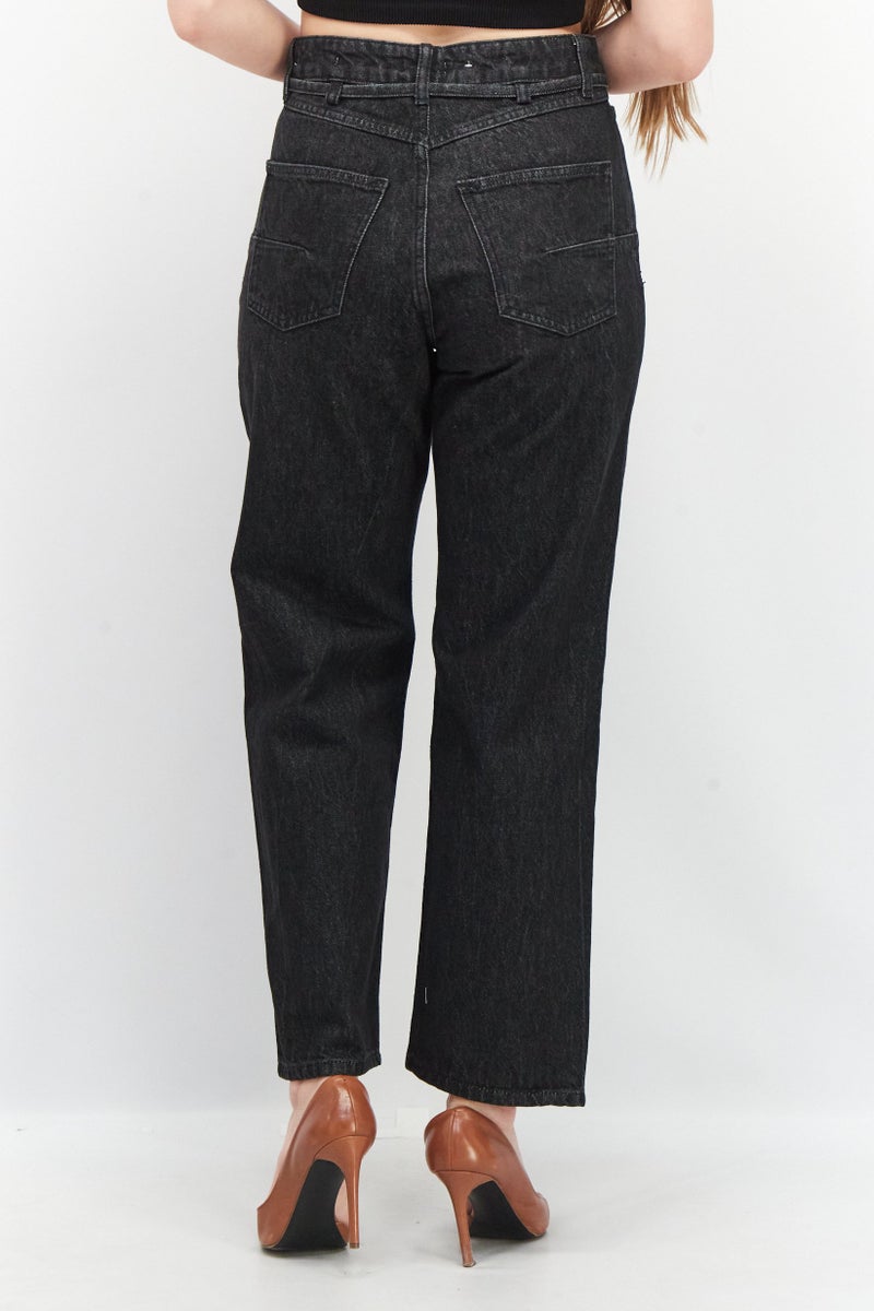 ESPRIT Women Dad Fit Washed Non-Stretchable Denim Jeans, Black - Image 3