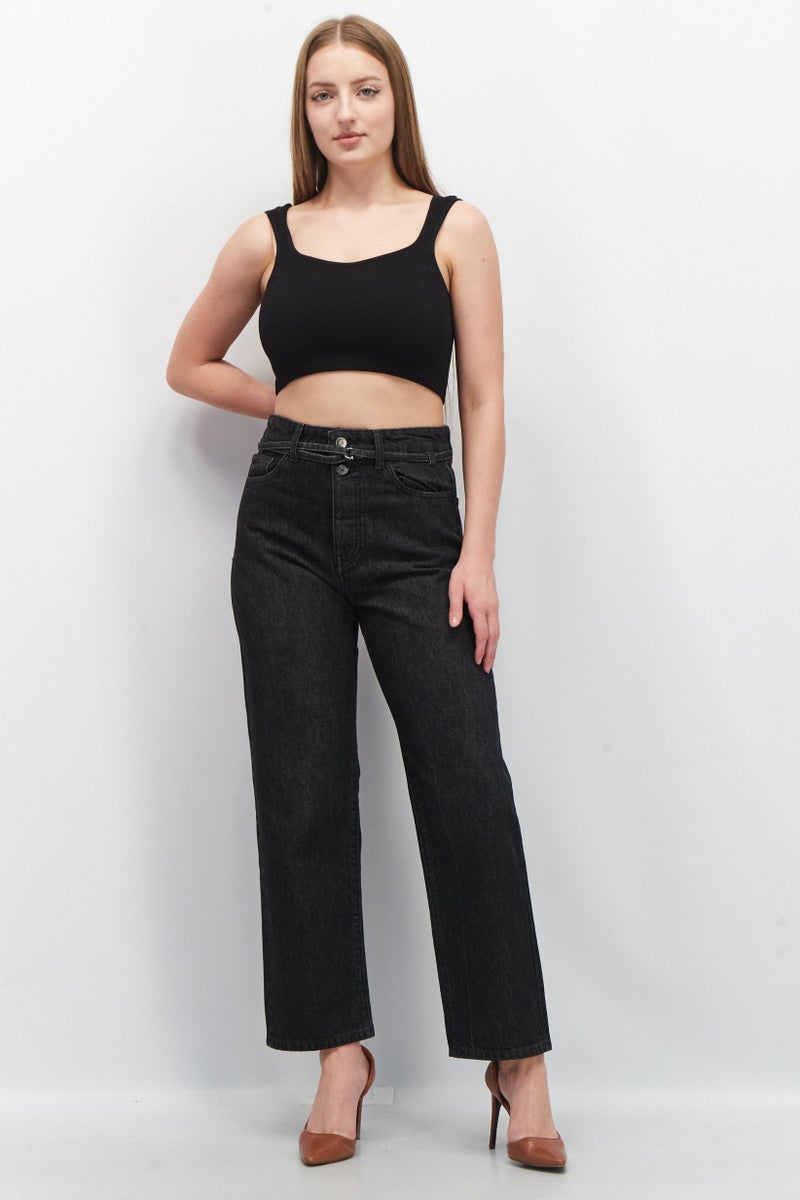 ESPRIT Women Dad Fit Washed Non-Stretchable Denim Jeans, Black - Image 2