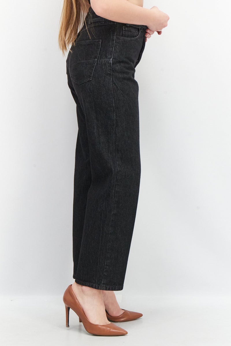 ESPRIT Women Dad Fit Washed Non-Stretchable Denim Jeans, Black - Image 4