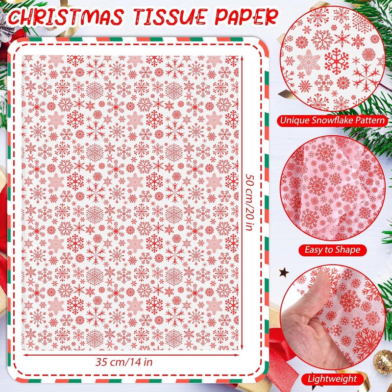 PLULON 60 Sheets Christmas Snowflake Tissue Paper for Gift Bags, Red Christmas Gift Wrapping Paper Bulk Floral Packaging Art Crafts Garlands Winter Holiday Xmas Party Decorations 14 × 20 Inches - Image 3