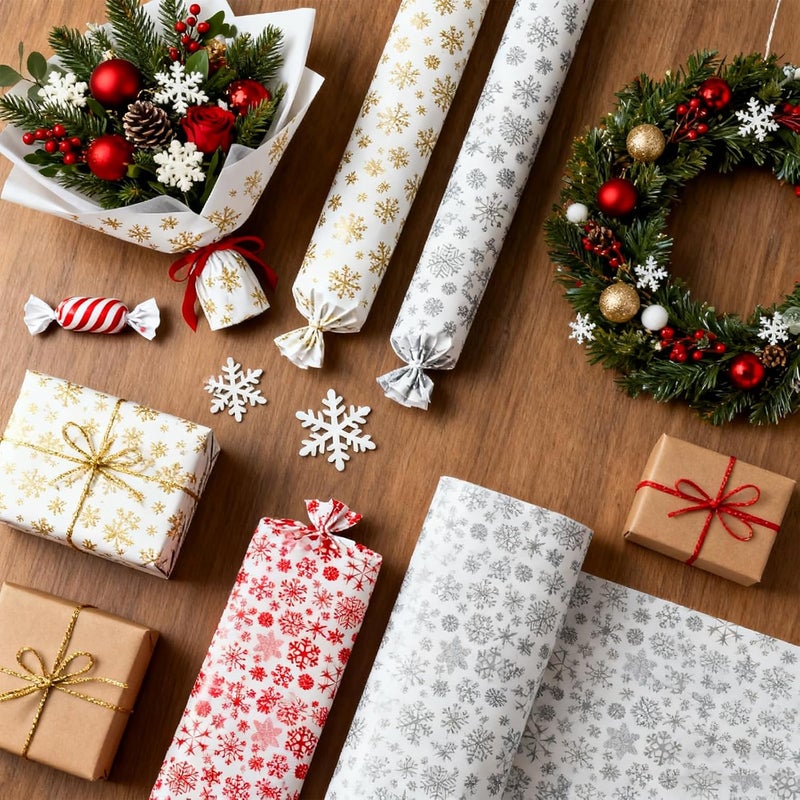 PLULON 60 Sheets Christmas Snowflake Tissue Paper for Gift Bags, Red Christmas Gift Wrapping Paper Bulk Floral Packaging Art Crafts Garlands Winter Holiday Xmas Party Decorations 14 × 20 Inches - Image 4